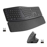 Logitech Ergonomic Wireless Keyboard and Mouse Combo, ERGO K860 and MX Vertical Mouse, Rechargeable, Bluetooth or USB Receiver, Wrist Support, Compatible with Laptop/PC/Windows/Mac