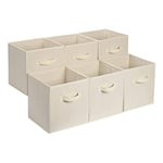 Amazon Basics Collapsible Fabric Storage Cube/Organiser with Handles, Pack of 6, Solid Beige, 33 x 33 x 33 cm