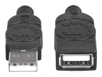 Manhattan USB-A to USB-A Extension Cable, 1m, Male to Female, 480 Mbps (USB 2.0), Hi-Speed USB, Black, Lifetime Warranty, Polybag - Rallonge de câble USB - USB (M) pour USB (F) - USB 2.0 - 0.5 A...