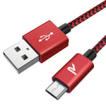 RAMPOW Long Micro USB Cable 3m 2.4A High-Speed 10ft Android Charger Cable Nylon Braided Samsung USB Cable Compatible with Samsung Galaxy S7/S6/S5 J5/J3, Sony, LG, Kindle, Xbox, PS4 Red