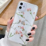 Tybaker iPhone 11 Case Real Flowers iPhone 11 Mobile Phone Case Crystal Protective Rubber Transparent Colourful Handmade Dried Flower Art Case Cover for iPhone 11 Daffodils Pink