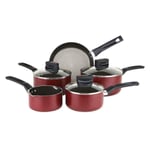 Prestige Safecook Aluminium 5 Piece Saucepan, milkpan and frypan Set Red, Regular