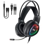 Casque Gamer LED FireScout avec Câble et Micro pour PC | Over Ear Headphones 40mm Audio Stéréo | Double Jack et USB A45