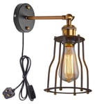 lqgpsx Retro Industrial Edison Antique Wall Lamp Iron Cage Lamp Shade E27 Plug-In Button Switch Cord Fixture Lights Wall Sconce Bulbs NOT Included