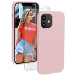 ProBien Case for iPhone 12 Mini, Silicone Soft Gel Rubber Shockproof Shell Full-Body Protective Phone Case Anti-Yellow Gel Rubber Drop Protection Cover for New iPhone 12 Mini 2020 (5.4")-Pink