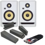 KRK Rokit RP7 G4 White Noise Speakers (Pair) + Isolation Pads & 3m RCA - XLRm