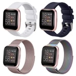 SINPY Replacement Wristband for Fitbit Versa Strap,4-Pack Mixed Metal Magnetic Wriststraps/Silicone Watch Bands Compatible with Fitbit Versa 2/Fitbit Versa Lite