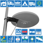 HELIO-MOBIL Omnidirectional Amplified Digital HD TV Aerial Antenna 33dB High Gain Booster. Freeview UHF FM DAB. 12V / 24V ideal for Motorhome HGV Truck Caravan Boat Camping by Unispectra®