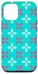 Coque pour iPhone 12/12 Pro Turquoise Blue Red Leaf Petal Cross Bloom Geometric Pattern