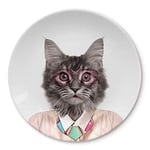 Wild Dining Dinner Plate I Funny Dinner Plate I 100% Ceramic I 9-inch Plate I Funny Plate with Goofy Pet Print I Novelty Tableware | Gift Idea for Students | Dishwasher Microwave and Food Safe-Cat