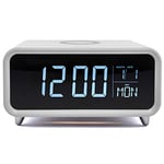 groov e Athena - Digital Alarm Clock with Wireless Charger, Night Light, LCD Display, & Dimmer Function - 12hr/24hr Time Modes - Mains Powered, Backup Battery System - White
