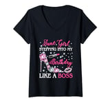 Womens June Girl Stepping Into My Birthday Like A Boss Shoes Funny V-Neck T-Shirt