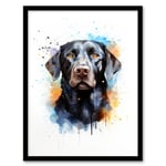 Black Labrador Retriever Lovers Gift Watercolour Pet Portrait Painting Artwork Art Print Framed Poster Wall Decor