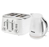 Geepas 4 Slice Bread Toaster & 1.7L Cordless Jug Kettle Combo Textured Set White