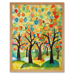 Apple Tree Orchard Abstract Folk Art Landscape Watercolour Painting Art Print Framed Poster Wall Decor 12x16 inch