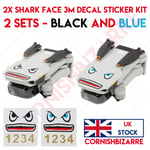 2X SHARK FACE 3M DECAL STICKER KIT FOR DJI DRONES INC BATTERY NUMBERS - UK STOCK