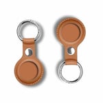 FMPCUON AirTag Leather Case, Protective Cover with Keychain Hook, [2 Pack] Leather Keychain Ring Case Cover for AirTags Holder (2021) - Pet and Phone Finder Skin Lightweight Sleeve Shell, Brown * 2