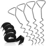 com-four® 8-piece ground anchor set for trampoline attachment - ground anchor with tension belt - fastening anchor for screwing in - ground anchoring (04 pieces - ground anchor with strap)