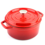 Enameled Cooking Pan Pot,Cast Iron Casserole Dish with Lid, Non-Stick Dutch Oven, for Steam Braise Bake Broil Saute Simmer Roast,Red-26cm