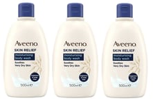 3 x Aveeno Skin Relief Moisturising Body Wash 500ml Soothes Very Dry Skin 