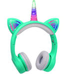 Unicorn Kids Wireless Headphones,15 Hours Play time,Yusonic Toddler Bluetooth Headphones for Girls Boys laptop Tablet,Led Light Up Kids wireless Headphone for Birthday travel school Gifts. (GREEN)