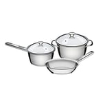 Tramontina Stainless Steel Cookware, for Induction, Electric, Gas and Ceramic Glass Hobs, ‎Cookware, Kitchen (3 Pcs. (1x Casserole; 1x Saucepan; 1x Frying Pan))