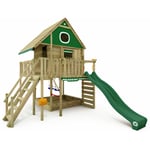 Maison sur pilotis Smart LakeHouse avec balançoire & toboggan, cabane dans les arbres avec bac à sable, échelle à grimper & accessoires de jeu - vert