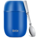 WayEee Food Flask, Stainless Steel King Food Jar with Folding Spoon-450ml (Dark Blue)