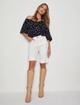 Womens White Shorts - Summer - Cotton - Mid Thigh - High Waist Denim | ROCKMANS