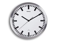 MAUL horloge murale MAULpilot Ø 30 cm | Horloge radiopilotée élégante avec cadran blanc | Mise à l'heure automatique | Bonne lisibilité au bureau et à l'intérieur | Pile incluse | Argenté
