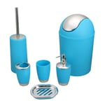 MisFox 6 Pieces Bathroom Accessory Set, Modern Stylish Design Solid Color Toilet Accessories Set Include Lotion Dispenser, Trash Can, Toothbrush Holder, Tooth Mug, Toilet Brush & Soap Dish - Blue