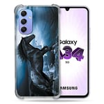 Cokitec Coque Renforcée en Verre Trempé pour Samsung Galaxy A34 5G Animal Cheval Noir