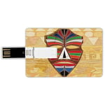 16G USB Flash Drives Credit Card Shape Tiki Bar Decor Memory Stick Bank Card Style Colorful Ethnic Mask on Vintage Style Backdrop Geometric Tribal Primitive Decorative,Multicolor Waterproof Pen Thumb