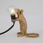 Retro Rat Table Lamp Mouse Desk Light Bedside Resin Mice Lamp Warm Room Decor E12 Base (Gold Standing)