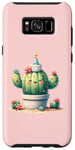 Coque pour Galaxy S8+ Cactus rose souriant mignon avec fleurs et chapeau de fête