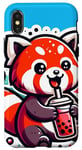 Coque pour iPhone X/XS Panda Rouge Boisson Boba Bubble Tea Kawaii Anime Doux K Pop