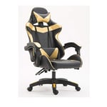 FFZH Game chair, Height-adjustable adult game chair, Office chair, With cushion and backrest, Racing style armrest PU leather high back (Blue, Black),Gold