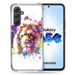 Cokitec Coque Renforcée en Verre Trempé pour Samsung Galaxy A54 5G Animal Lion Tag