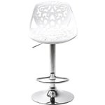 Kare Design Bar Stool Ornament, White, seat polypropylene, foot steel chromed, height adjustable, 110 kg max. load-carrying capacity, counter stool with backrest for home kitchen