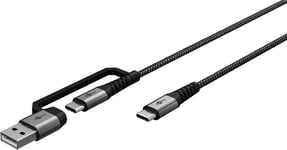 Goobay 2-i-1 USB-C till USB-C/USB-A-kabel, 3m - Space Grey/Silver