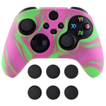 playvital Two Tone Pink & Green Camouflage Anti-Slip Silicone Cover Skin for Xbox Series X Controller, Soft Rubber Case Protector for Xbox Series S Controller with Black Thumb Grip Caps