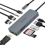 HOPDAY Hub USB C, multiport 10 en 1, Compatible avec MacBook Pro/Air, Chromebook, Thinkpad, Ordinateur Portable et Plus d'appareils de Type C, répartiteur USB C avec PD 100 W, USB 3.0, Lecteur de