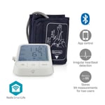 Nedis SmartLife Blodtryksmåler | Arm | Bluetooth | LCD Display | 22 - 42 cm | Angivelse af stilstand / Detektion af uregelmæssig hjerterytme / Detektion af, om der er en manchet på | Hvid