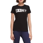 DKNY Women's Summer Tops Short Sleeve T-Shirt, Black with Black/White Two Tone Logo, M
