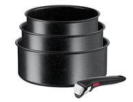 Tefal Ingenio Black Stone L39996 Lot de 4 casseroles empilables avec revêtement antiadhésif Compatible induction Indicateur de température de signal thermique Noir