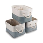 Mangata Canvas Storage Box set of 3, Foldable Fabric Storage Baskets with Handles for Cupboards, Wardrobe, Shelves, Clothes, Toys, Towel, Bathroom(Small, Cold Grey White)