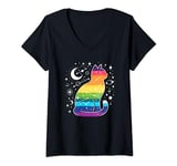 Womens Rainbow Day Animal Cat Gay Pride Flag Colors Astronomy V-Neck T-Shirt