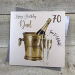 White Cotton Cards wbs70 d Motif Seau à Champagne Inscription Happy Birthday 70–70ème Anniversaire Faite à la Main Blanc