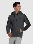 Adidas Plus Size 3 Stripe Fleece Hoody - Dark Grey Heather/Black