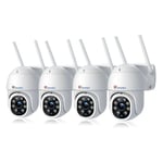 Ctronics Lot de 4 Caméra de Surveillance WiFi Extérieure PTZ Caméra 380C Plus 4MP Blanc 360° Détection de Mouvements Humaine Portée 30M